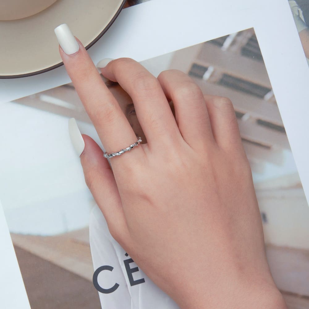 Solid 925 Signature Silver Twisted Crystal String Ring - 925 Signature ...